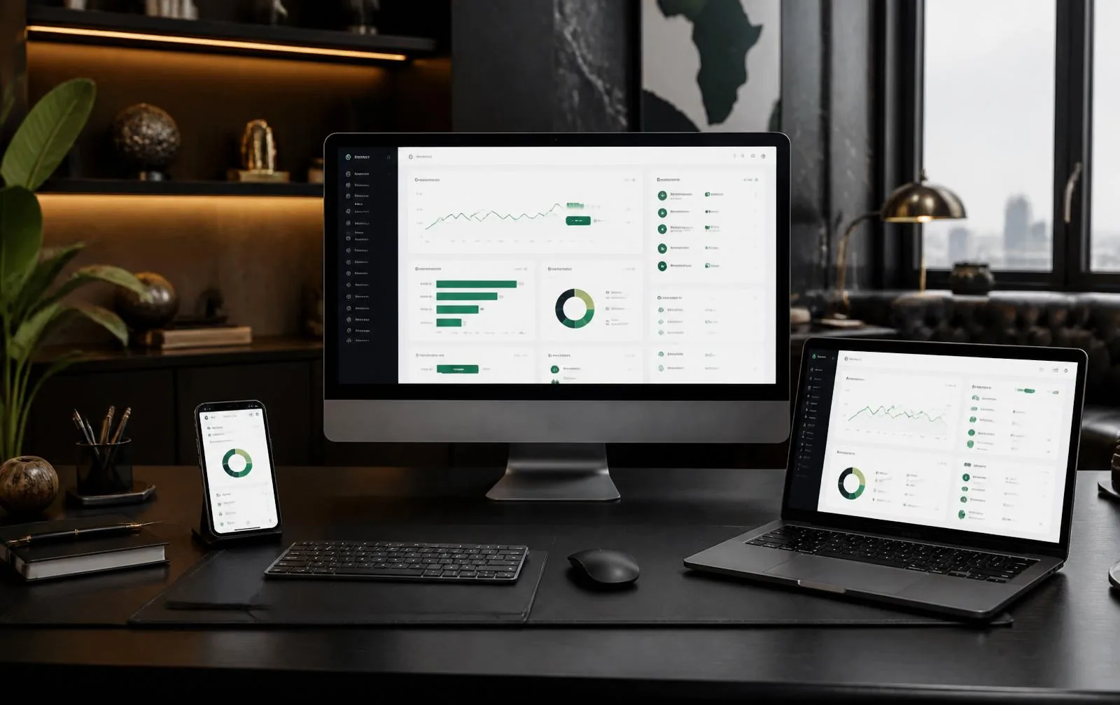 Plateforme professionnelle avec tableaux de bord, résultats et chiffres importants